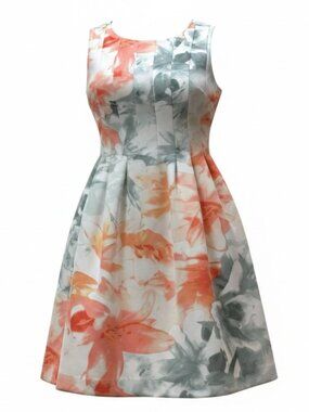 Vince Camuto Fit-and-Flare Floral Scuba Knit Dress Sz 12 #59Q